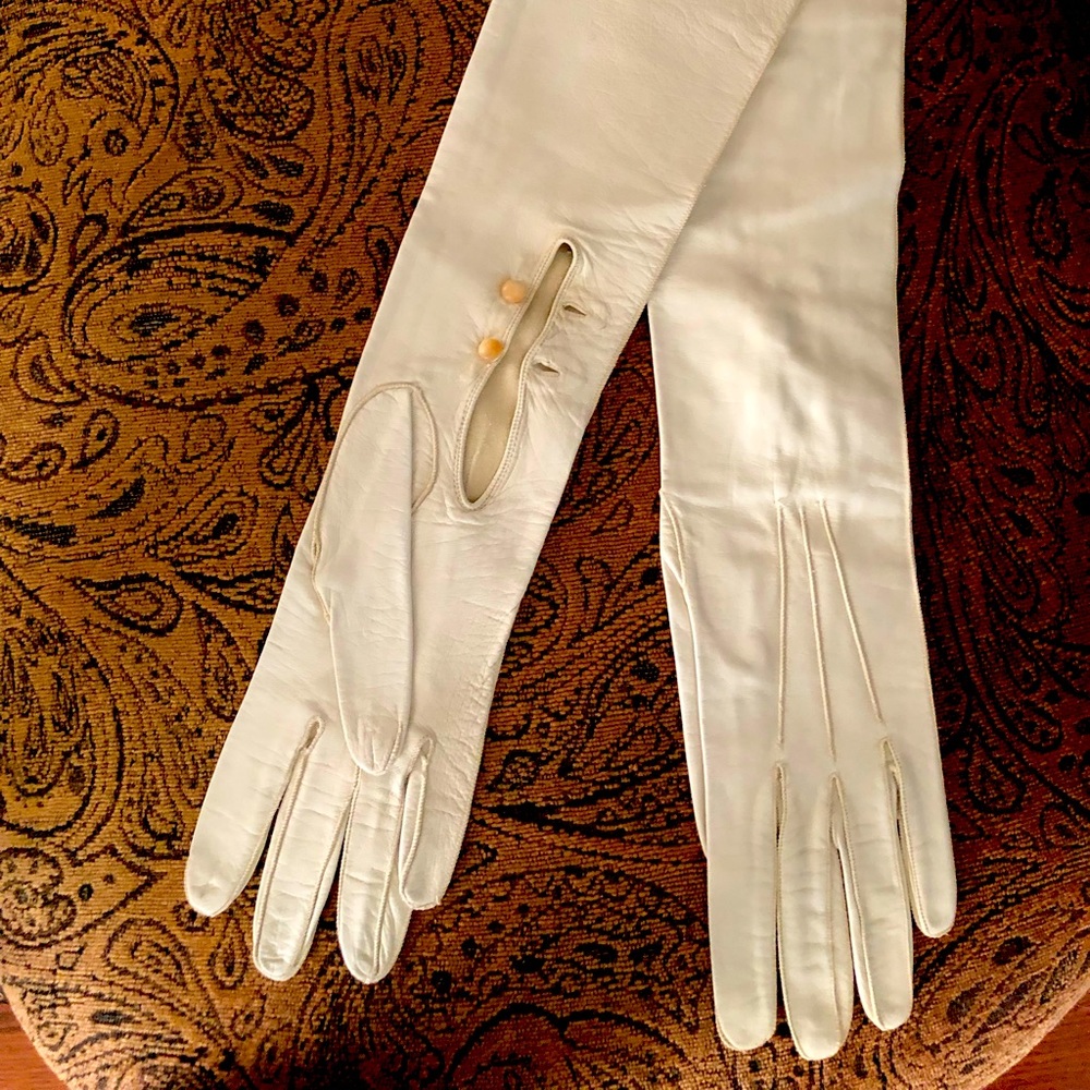 Dwayne Taylor long white calf skin gloves